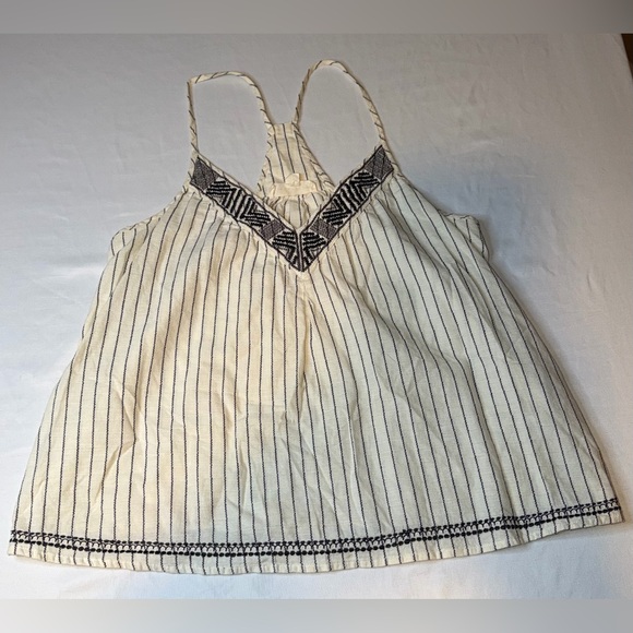 lovestitch Tops - Lovestitch Embroidered Tank Top Cream Black Striped Boho Women’s M